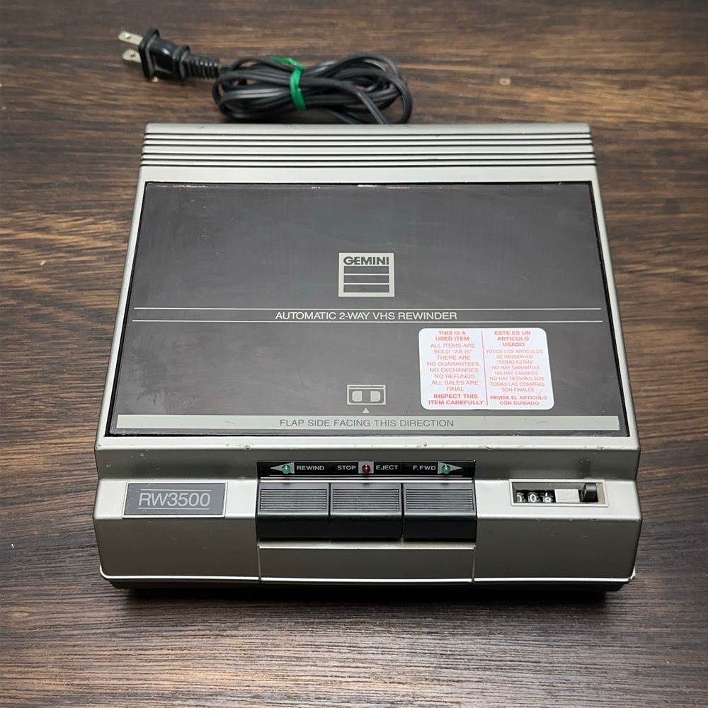 Gemini RW3500 Automatic 2-Way VHS Video Cassette Rewinder Silver Black Tested